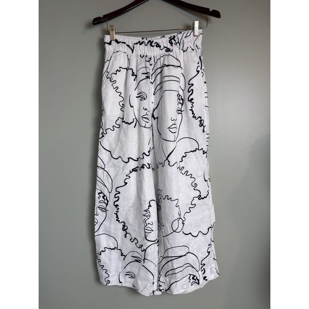 House of Harlow 1960 100% Linen Abstract Face Wide Leg Pant Size S Boho Artistic
